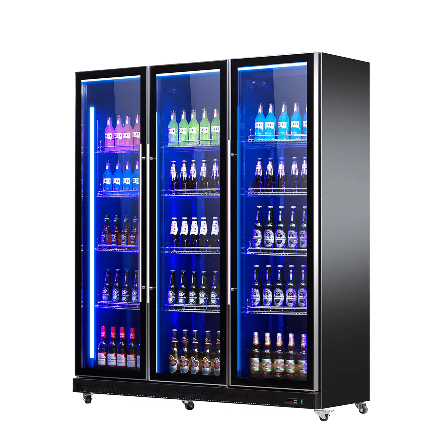 Elegant Wine Display Refrigerator with Vertical Glass Doors and Lighting