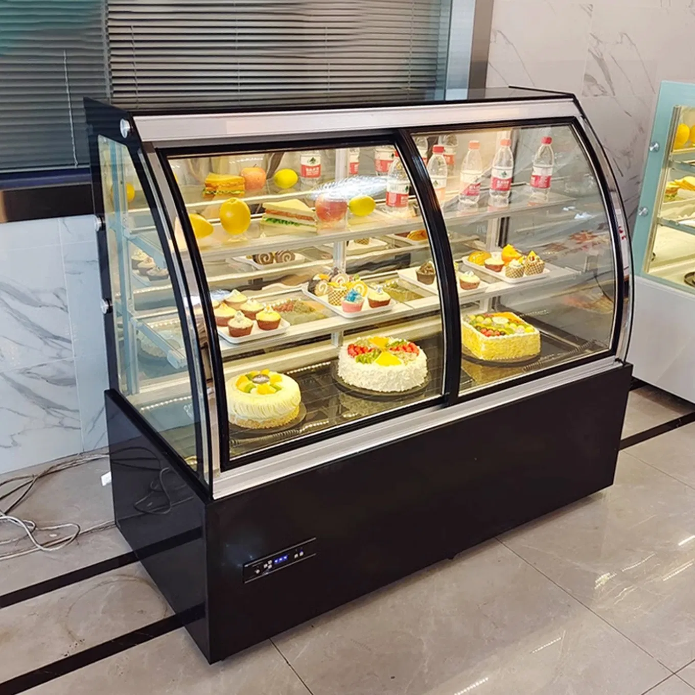 Food Storage Chiller Support OEM Air Cooling Square Glass Display White Cake Showcase