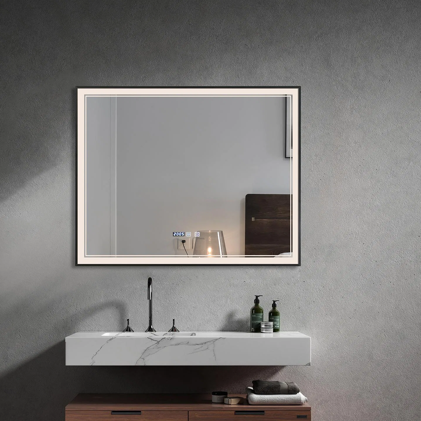 Wall Home Decor Makeup Smart Mirror Framed Rectangle Bathroom LED Mirror with Lights Touch Switch Defogger Bluetooth with UL/CE/ETL