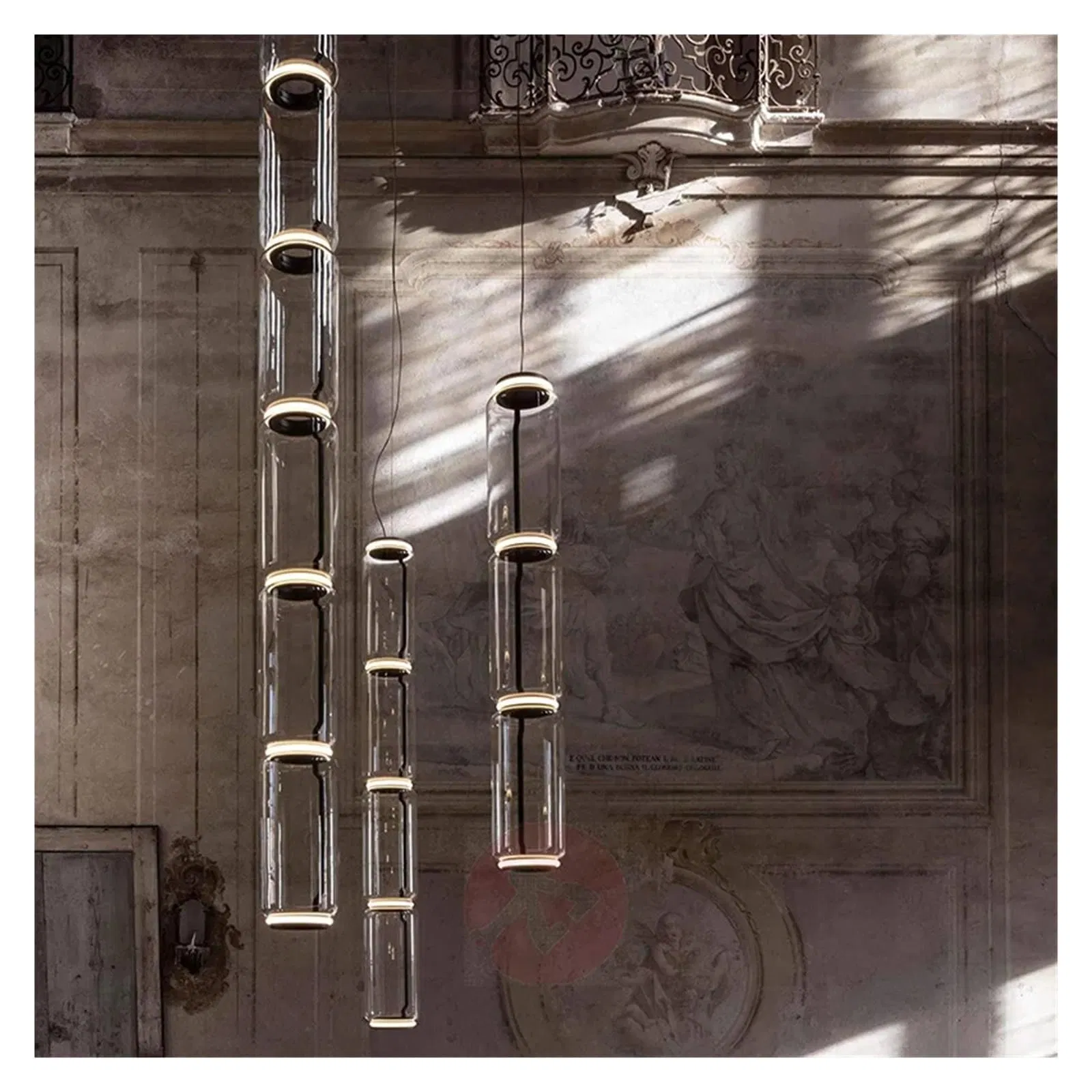 Vertical Glass Tube Chandelier Set: Elegant Layered Lighting