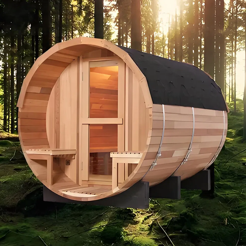 Luxurious 2-Person Barrel Sauna with LED Mood Lighting
