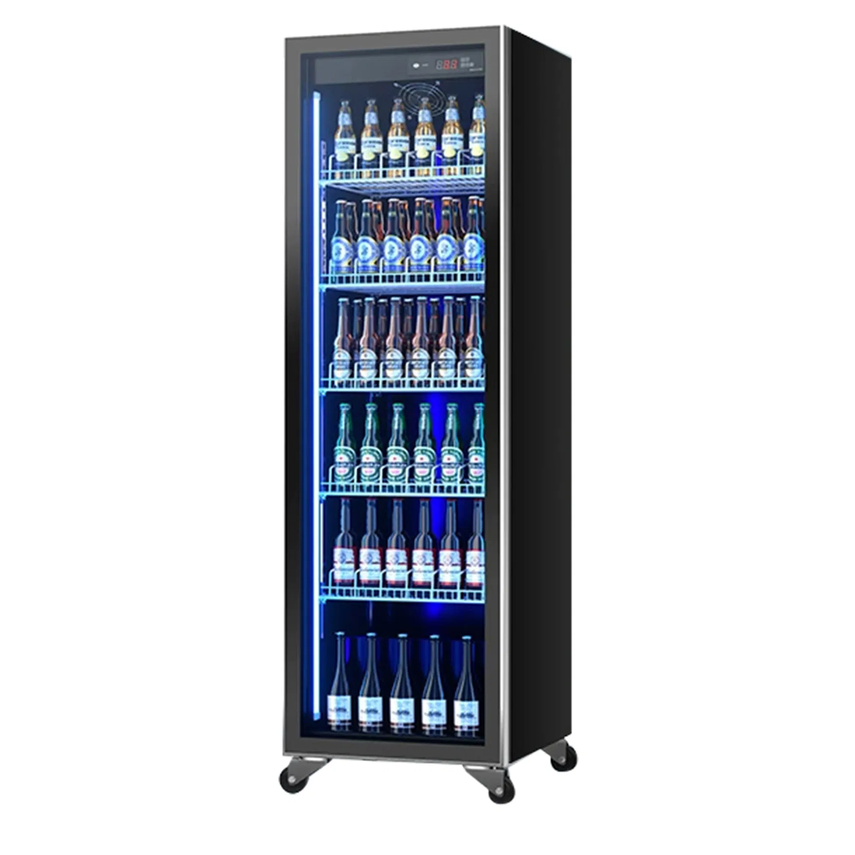 Elegant Wine Display Refrigerator with Vertical Glass Doors and Lighting