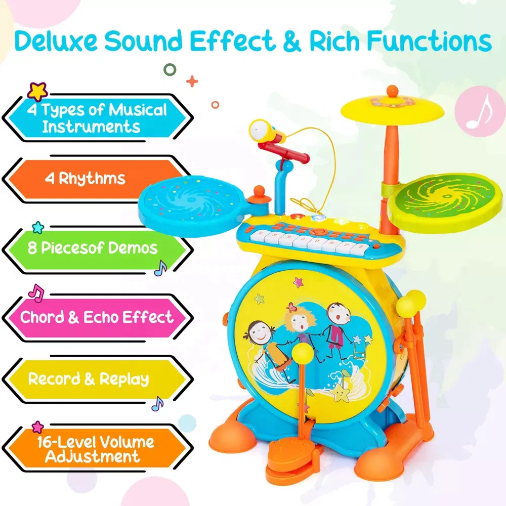 Baoli Rock Jazz Drums Toy Musical Instrument for Kids, Multifunctional Music Education Toy with Lights and Sound Effects
