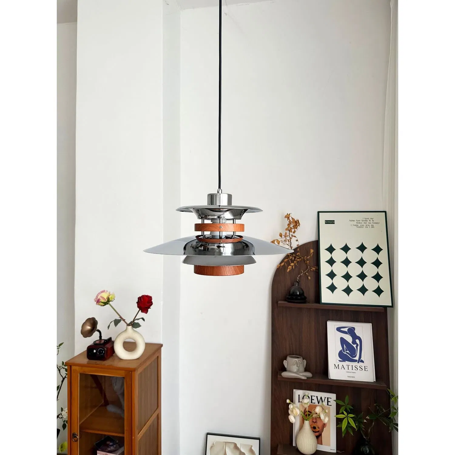 MID-Century Modern Layered Pendant Lamp: Retro-Futuristic Lighting for Contemporary Spaces