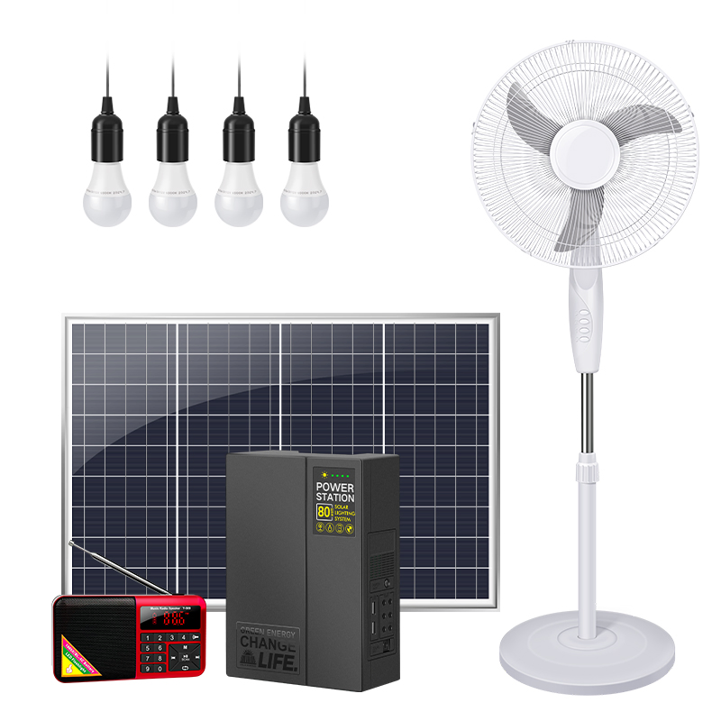 Factory Supply 50W/80W Mini Solar Power Lighting System/Portable DC Solar Kits with DC Fan for Home
