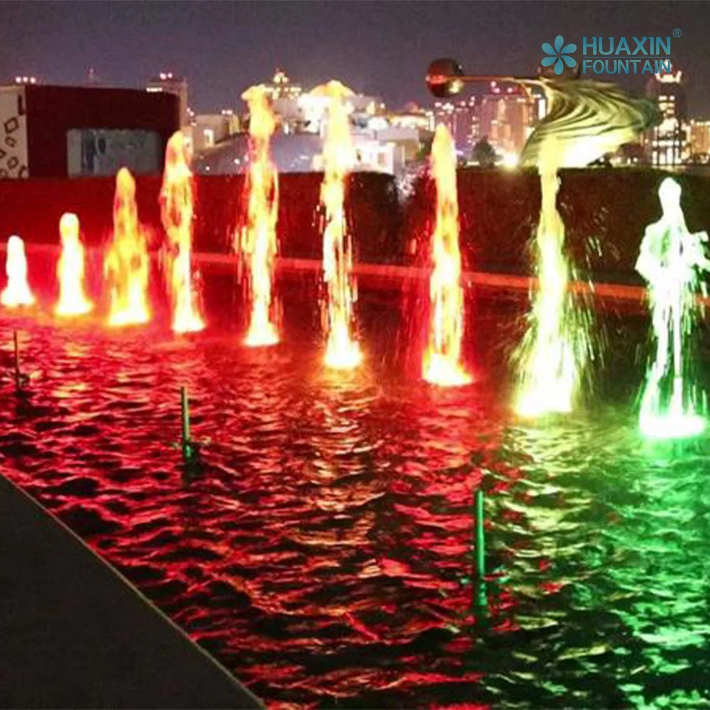 Large City Landmark Stable Operation Layered Lighting System and Fountain Water Feature