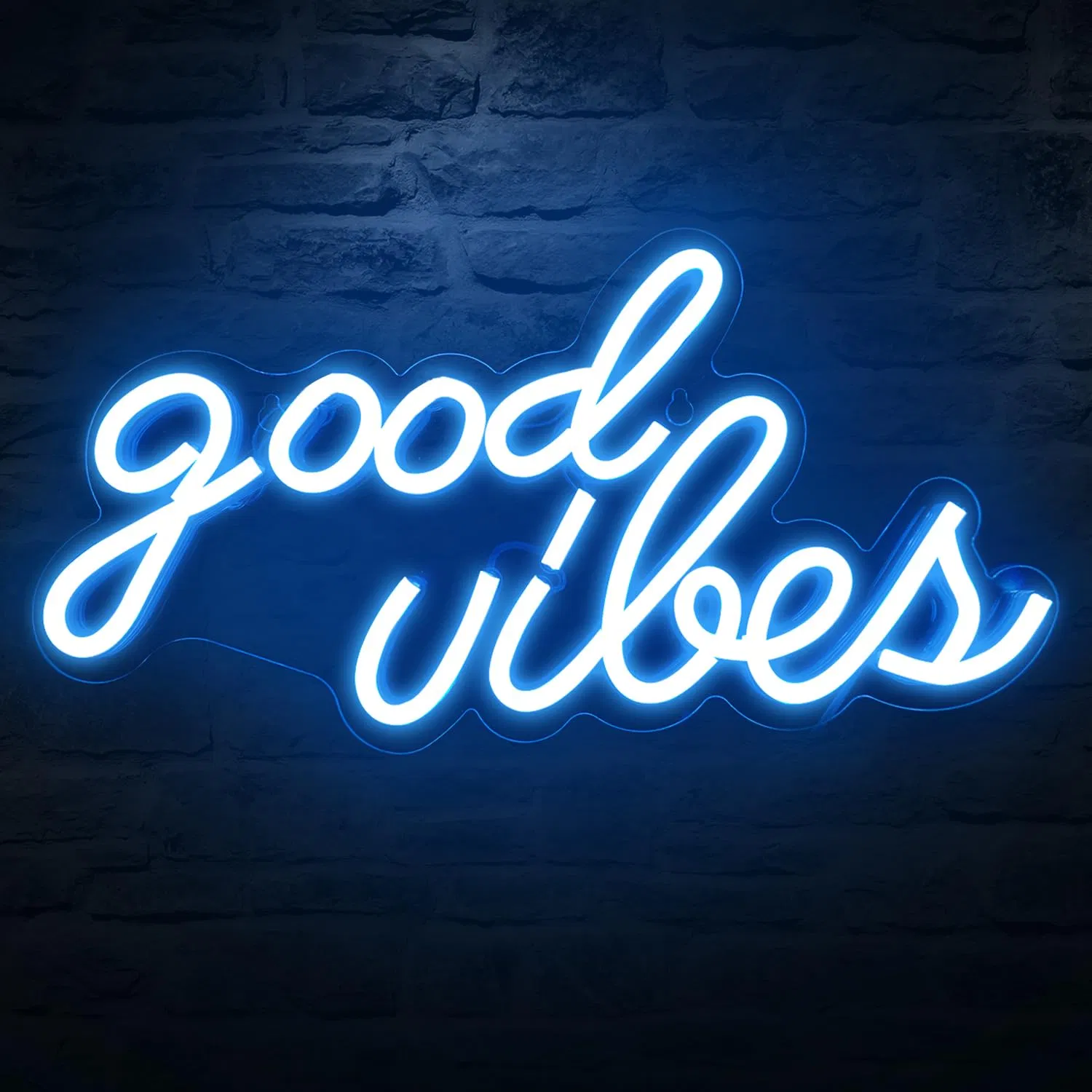16.1" X 8.3" Ice Blue Good Vibes LED Neon Sign, USB-Powered Aesthetic Wall Light for Bedroom &amp; Game Room Decor