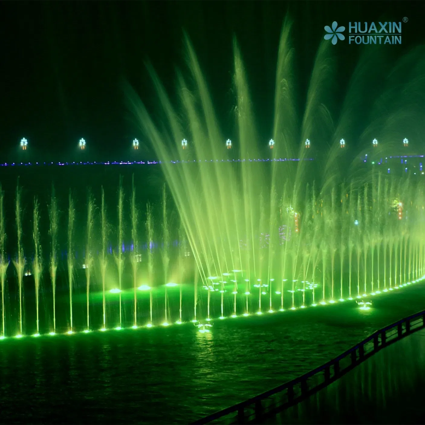 Large City Landmark Rotating Patterns Layered Lighting System and Fountain Water Feature