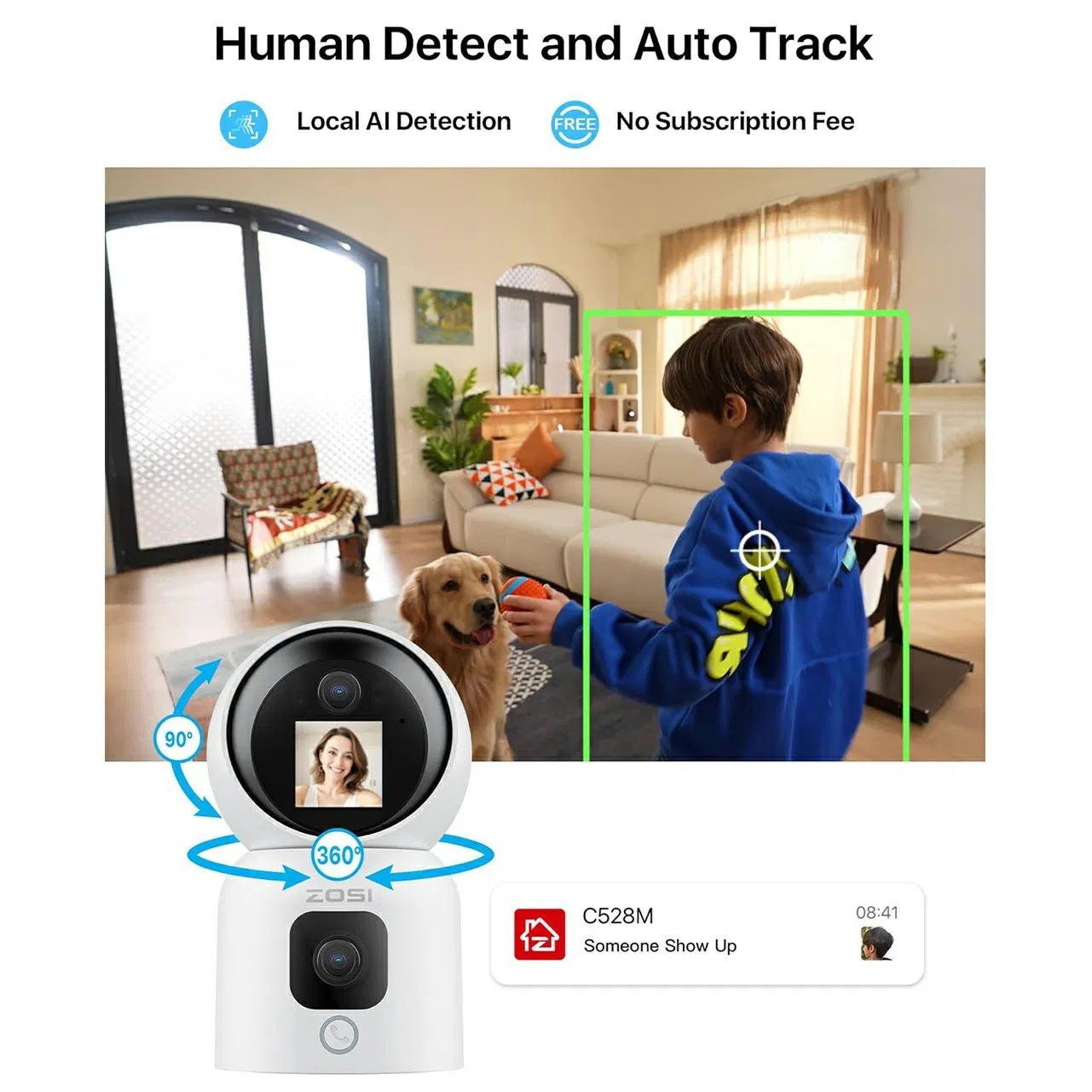 Zosi C528m - 6MP Smart Security Camera, Dual-Lens, Home Surveillance with Screen, Au Plug