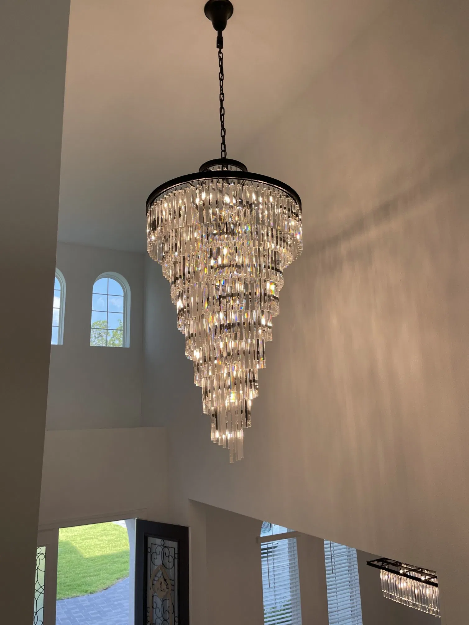 American Apex Odeon Spiral Tiered Layered Crystal Fringe for Foyer Lighting