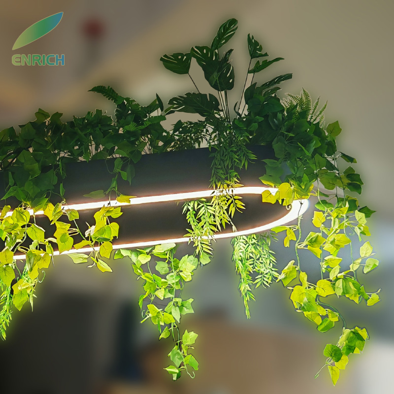 Oval Circle Aluminum Biophilic LED Plant Pendant Lighting Home Office Reception Lounge