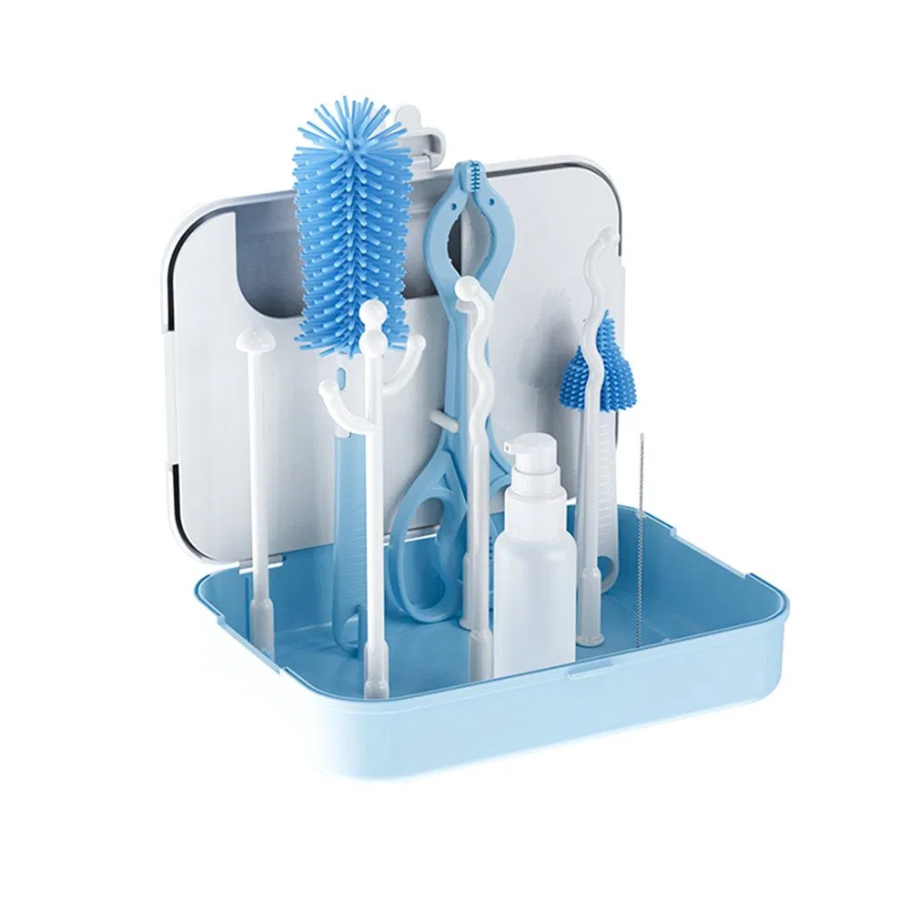 Sample Provided Bottle Brush Drain Rack Set Portable Children Milk Bottle Cleaning Kit for Home Use