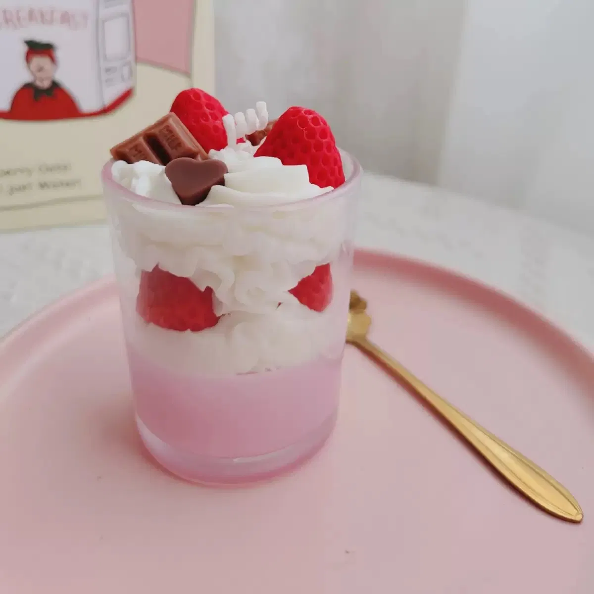 Unique Handmade Layered Food Cake Glass Cute Strawberry Ice Cream Dessert Scented Candle