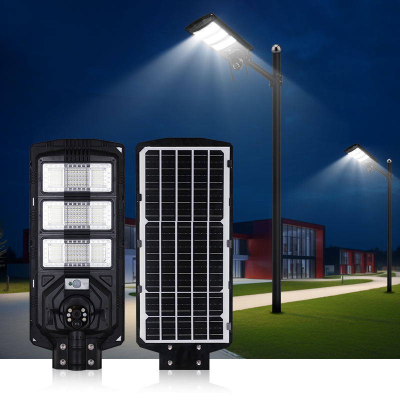 Dual Lens Solar Street Light Outdoor LED Solar Street Flood Light with Outdoor 360 Degree Security CCTV Camera Outdoor 4G/WiFi