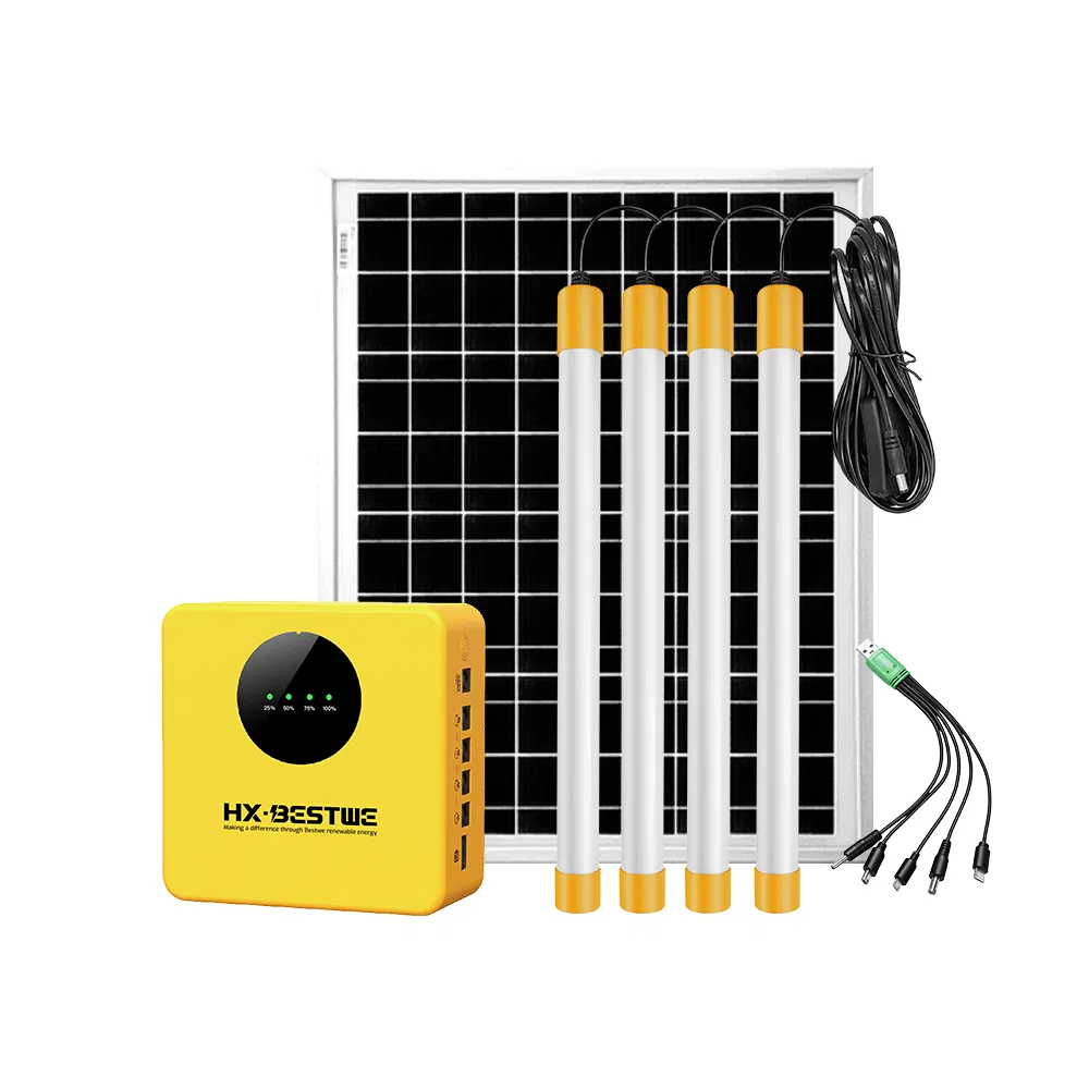 50W Solar Panel Home Lighting System 4 LED Lights USB Phone Charger off Grid Solar Kit