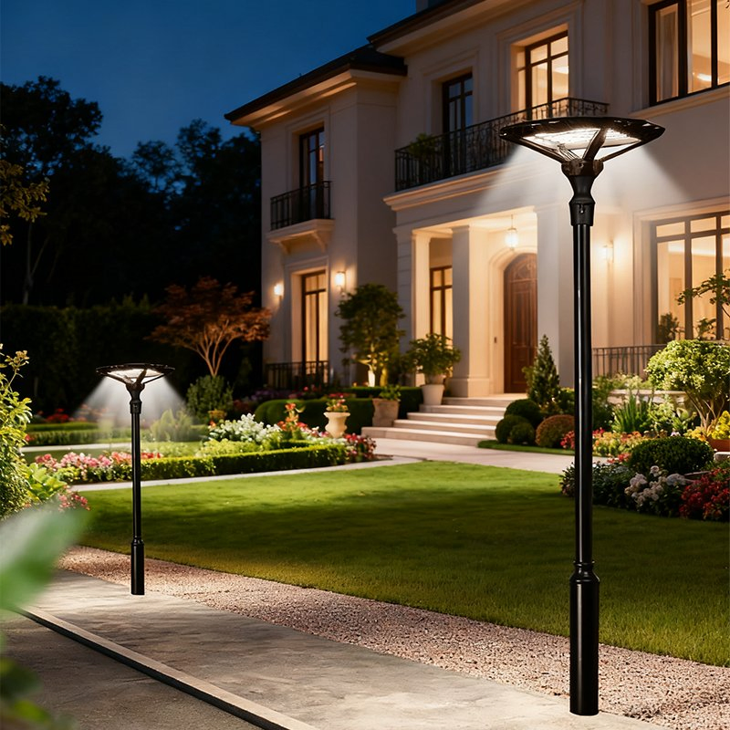 IP68 500W Double-Sided Solar LED Street Lamp Post Top Pole Area Lighting Fixture with Remote Sensor Battery Power 2025 Edition