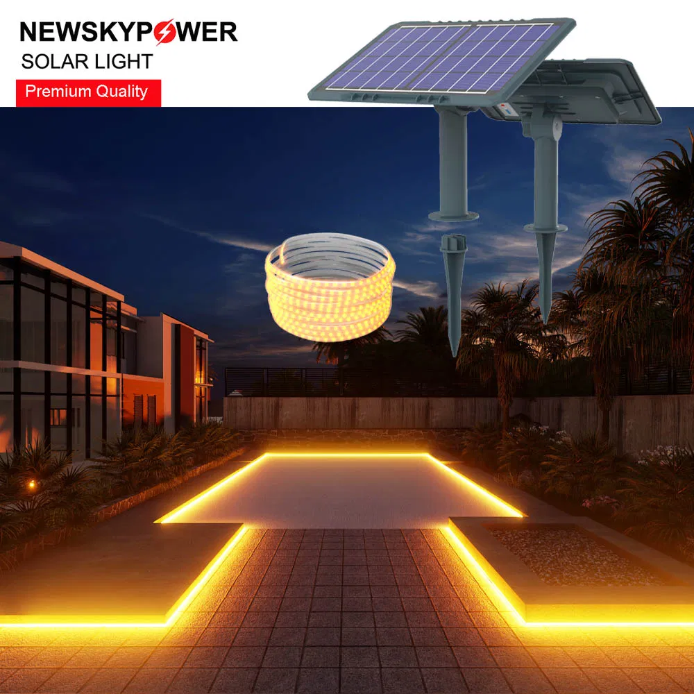 Flexible Tube LED Solar Strip-Lights Warm White IP65 with Solar Panel 5m 10m 20m for Bridge Billboard Decor