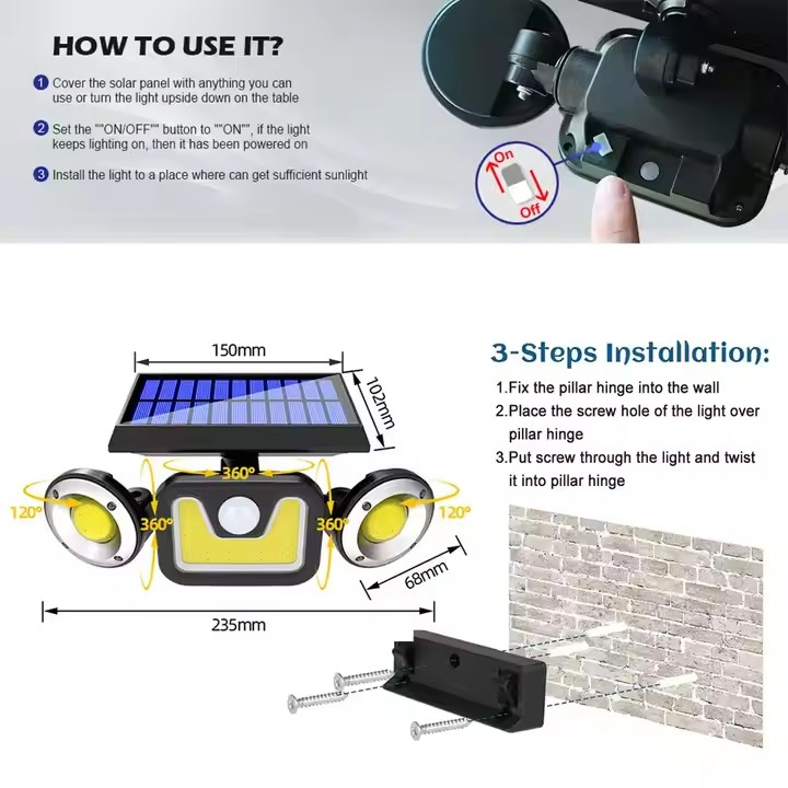 Manufacturer Wall Flood Solar Security Light Motion Sensor Lamp Waterproof LED Solar Sensor Light Outdoor