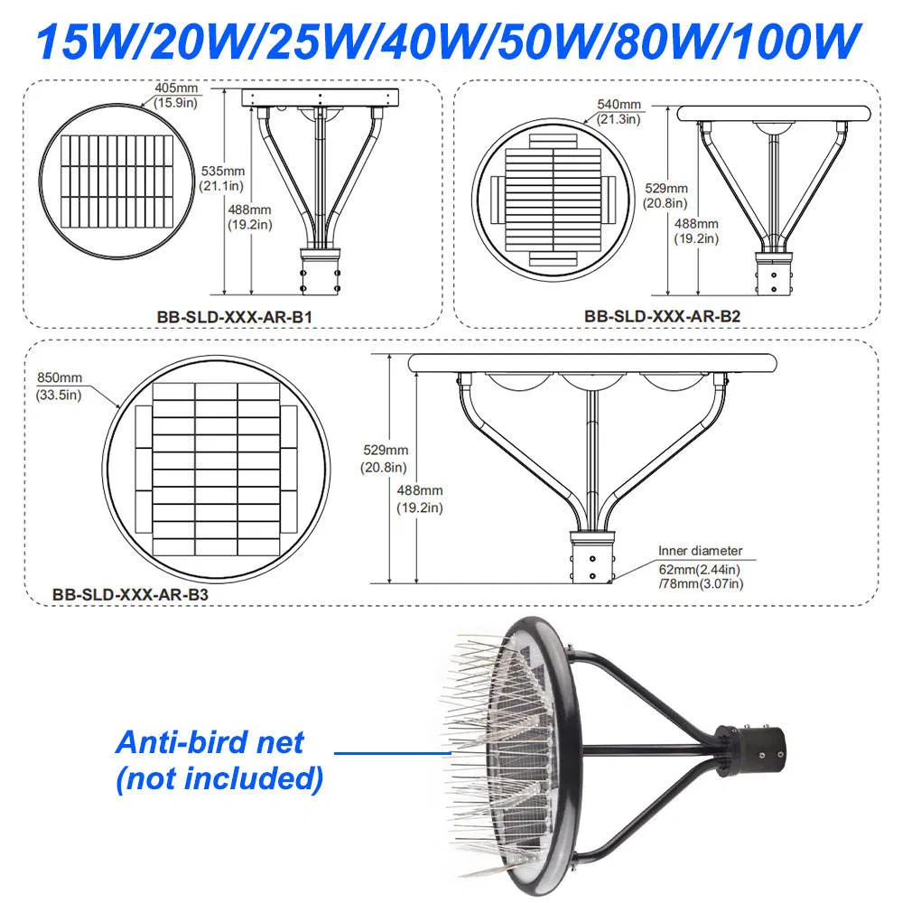 80W Solar Post Top Area Lights IP65 Fence Post Top Lights IP65 Waterploor for Walking Paths