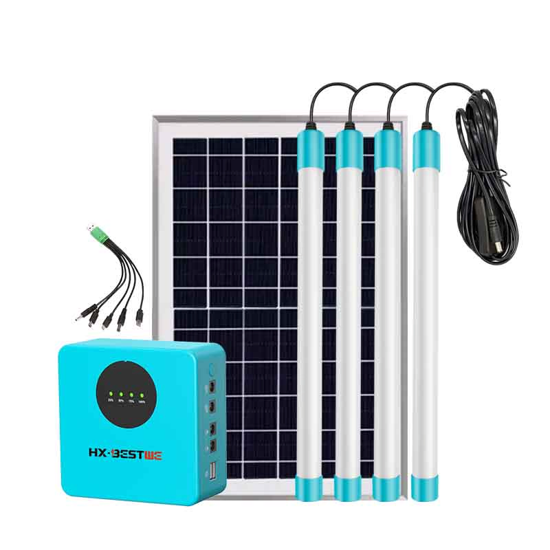 off-Grid Small Solar Power Energy System Emergency for Phone Charging Affordable Complete Solar Home 4 LED Tube Light Lighting System