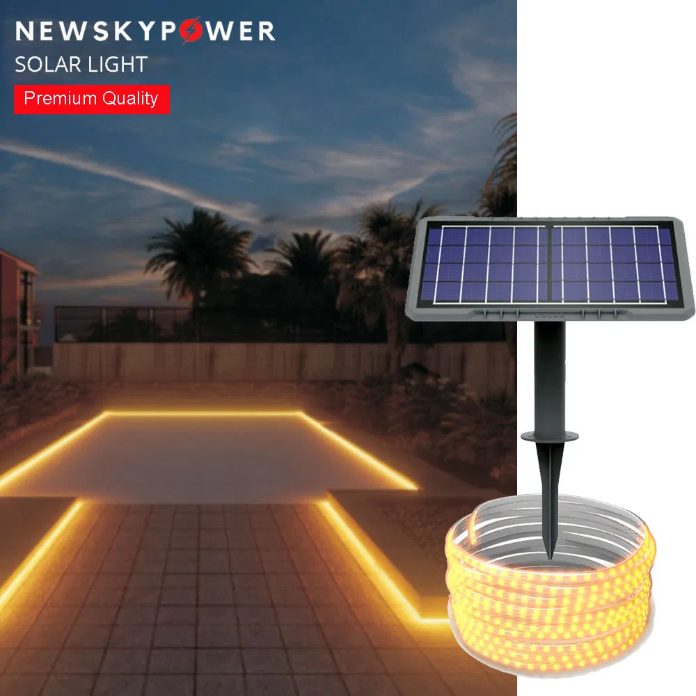 Flexible Tube LED Solar Strip-Lights Warm White IP65 with Solar Panel 5m 10m 20m for Bridge Billboard Decor