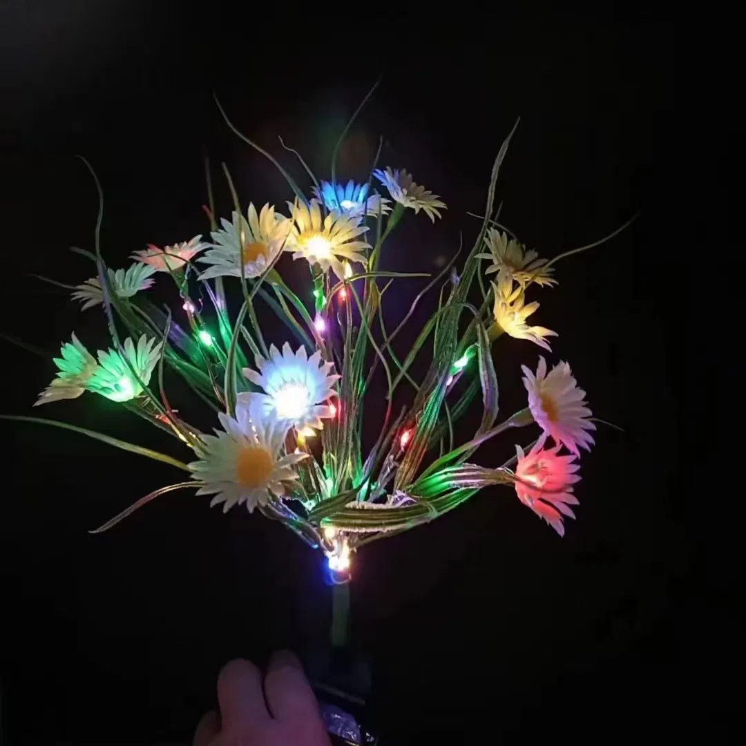 Hot Selling Outdoor Waterproof LED Daisy Flower Stake Light Solar Energy Rechargeable for Outdoor Garden Patio Pathway Porch Backyard