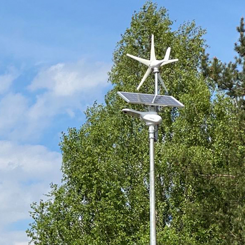 6m Pole Outdoor Solar Wind LED Light 100W Wind Solar Hybrid Power Vertical Axis Spiral Street Lights