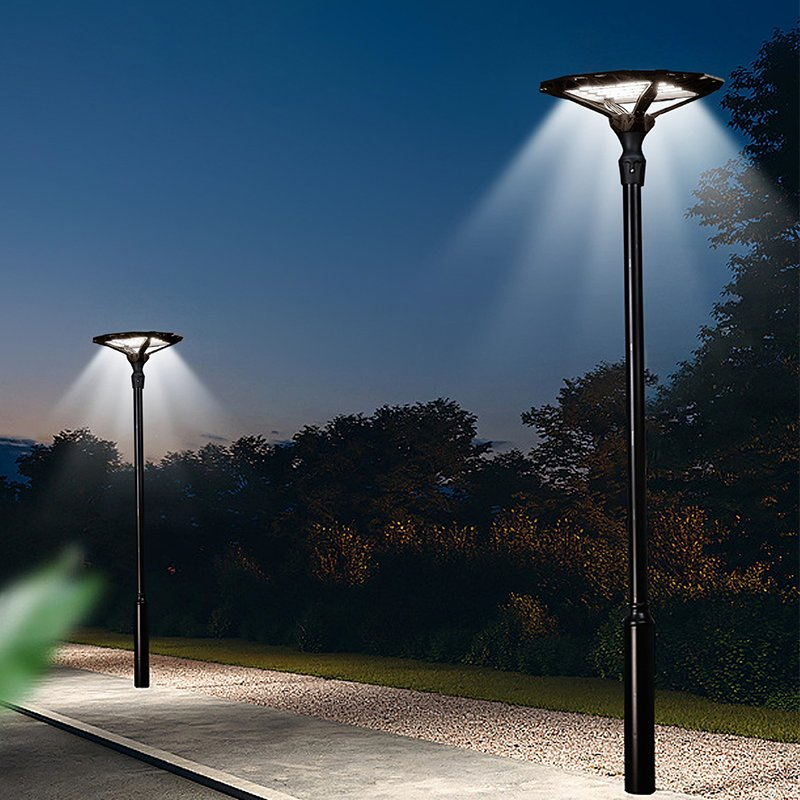 IP68 500W Double-Sided Solar LED Street Lamp Post Top Pole Area Lighting Fixture with Remote Sensor Battery Power 2025 Edition