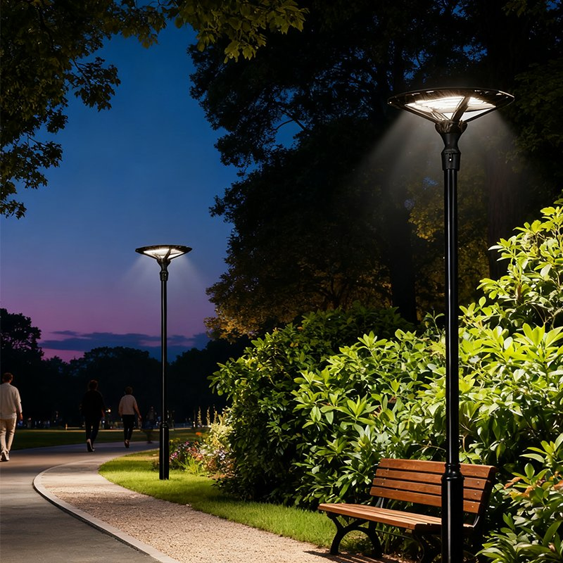IP68 500W Double-Sided Solar LED Street Lamp Post Top Pole Area Lighting Fixture with Remote Sensor Battery Power 2025 Edition