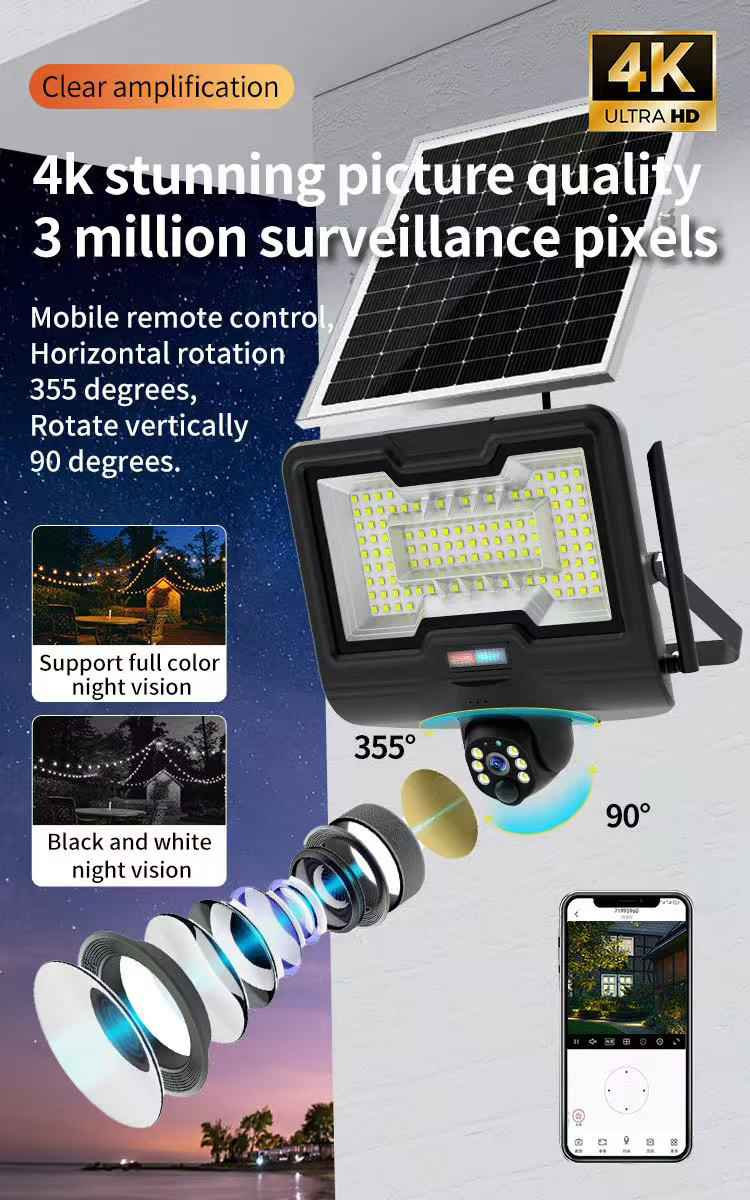 4K Ultra HD Dual Lens Solar Security Camera with Floodlight 24W Split Solar Panel Full Color Night Vision