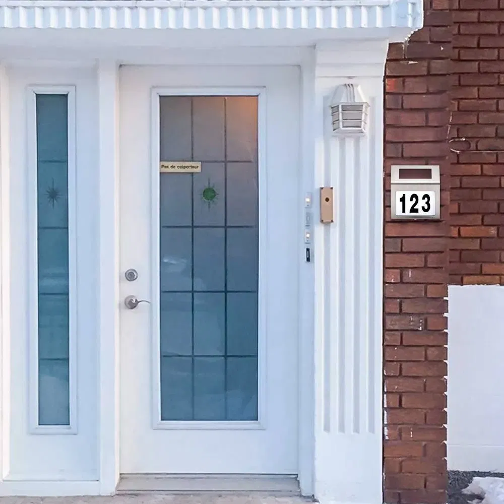 New Stainless Steel 2LED Solar Powered Doorplate Number Outdoor Billboard Wall Light House Apartment Door Plate Lamp