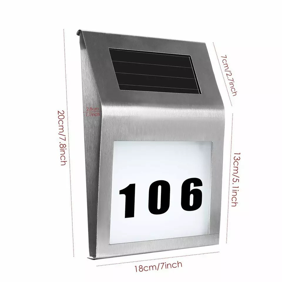 New Stainless Steel 2LED Solar Powered Doorplate Number Outdoor Billboard Wall Light House Apartment Door Plate Lamp