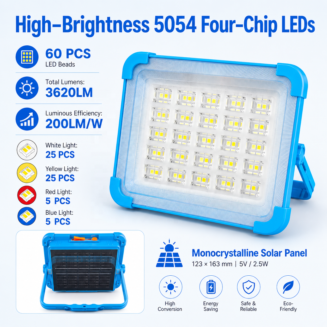 Solar Powered Portable LED Flood Light USB Battery Outdoor Rechargeable Portable Camping Lamp Emergency LED Work Solar Lights
