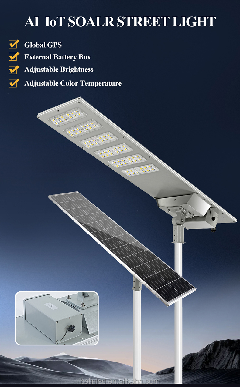 IP65 GPS External Battery Box Adjustable Brightness and Color Temperature AI IoT Solar LED Street Light