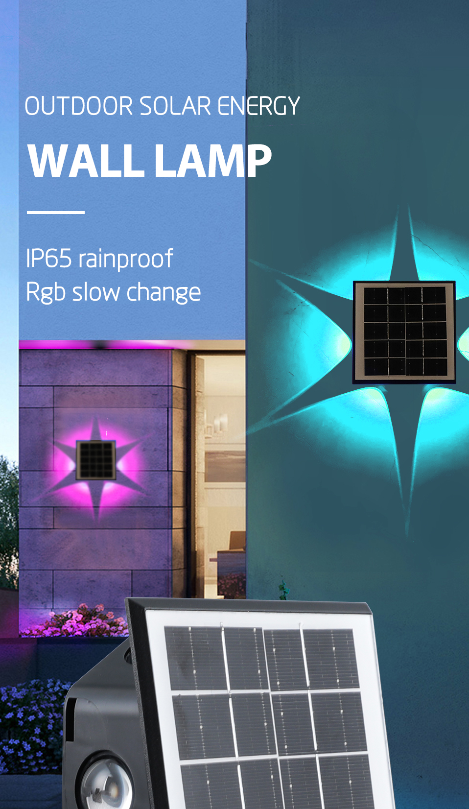 NEW Wall Lamp Solar Powered Outdoor Waterproof PHOTOELECTRIC INDUCTION Garden Lamp Fence Landscape RGB Solar Wall Lights