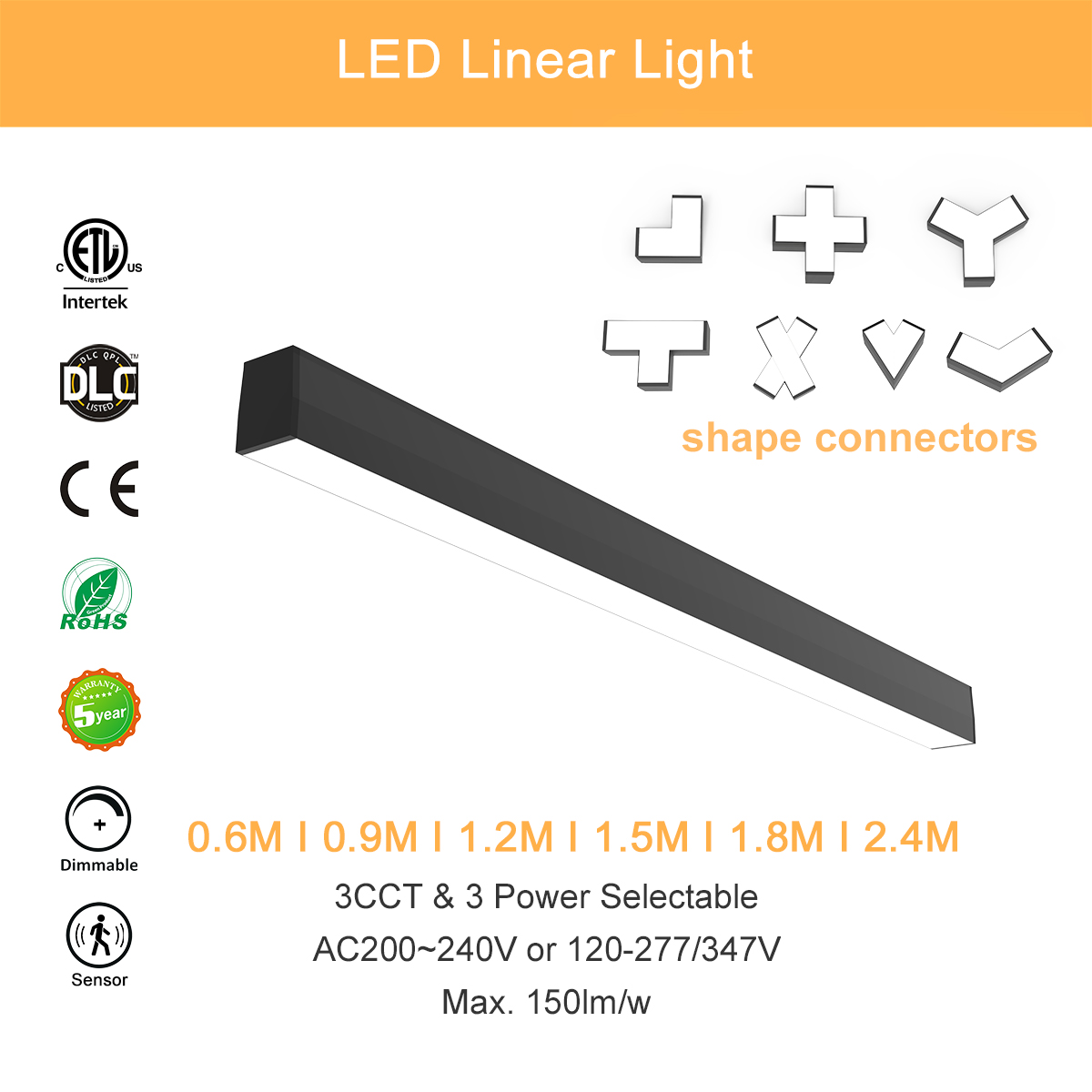 140lm/w Controllable Silicon Dimmable LED Batten Linkable Linear Light Fixtures Bar Lights