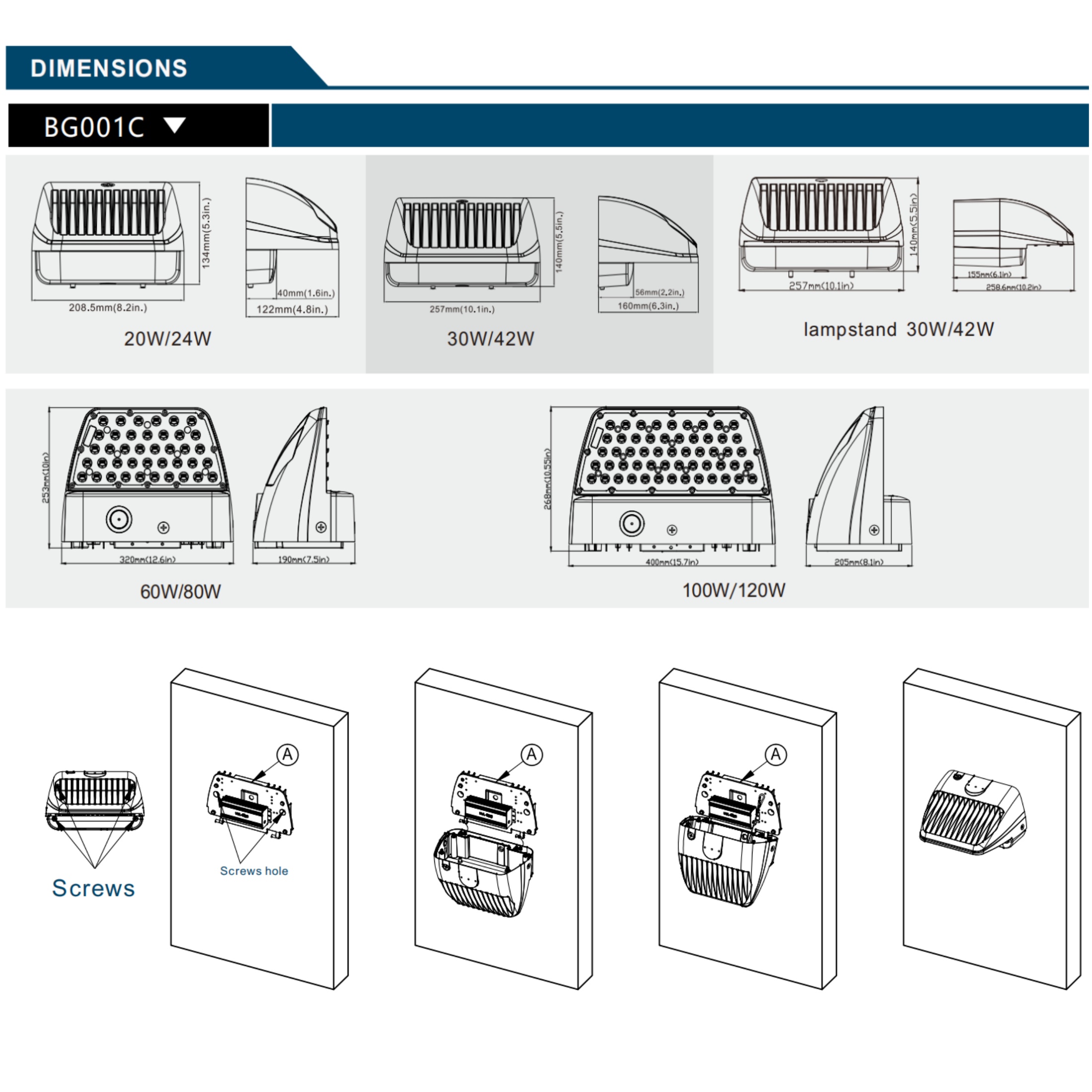 LED Wall Pack Light for Commercial Outdoor, 24W 60W 90W 120W, 140LM/W, Adjustable CCT &amp; Wattage,IP65, DLC ETL CE, with Photocell