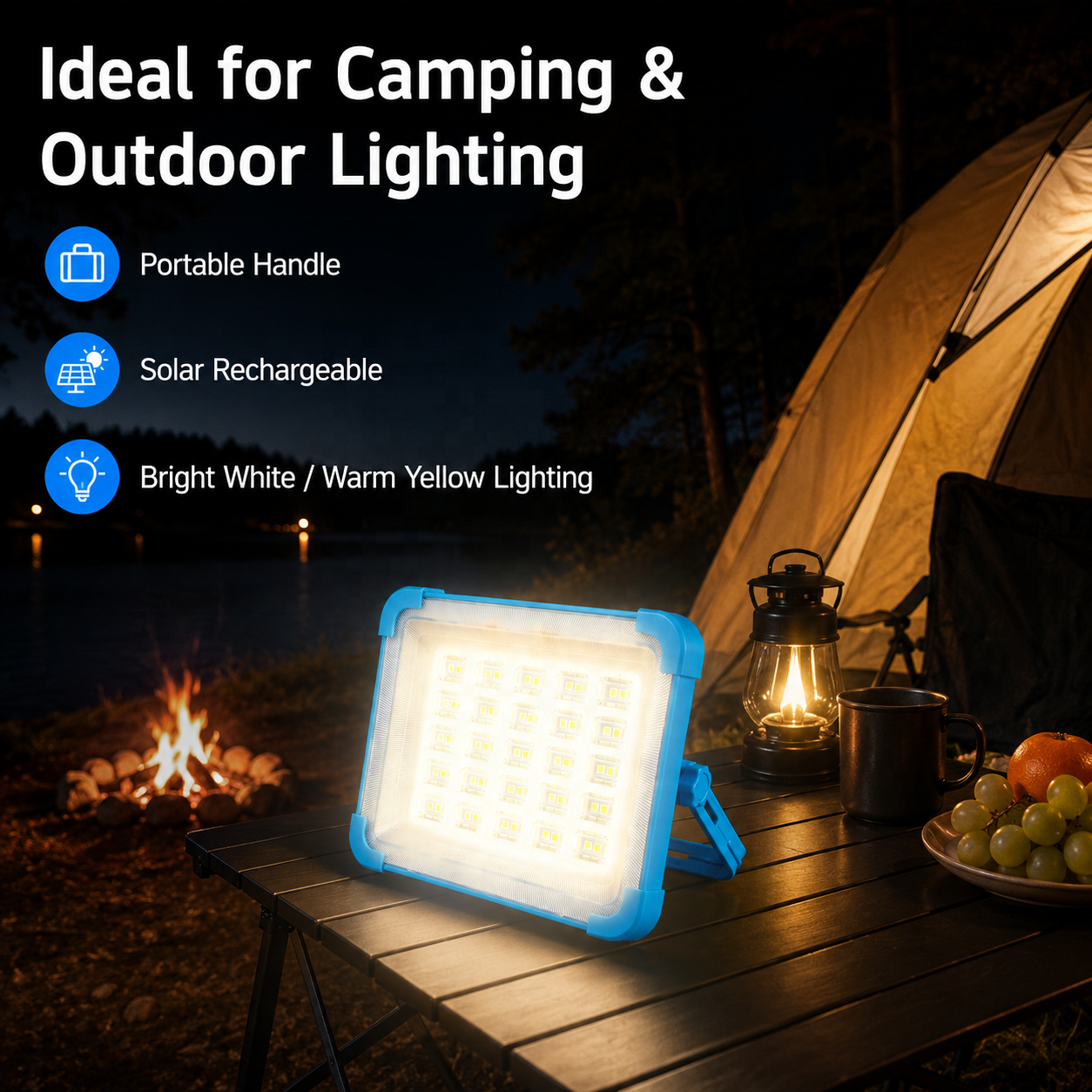 Solar Powered Portable LED Flood Light USB Battery Outdoor Rechargeable Portable Camping Lamp Emergency LED Work Solar Lights