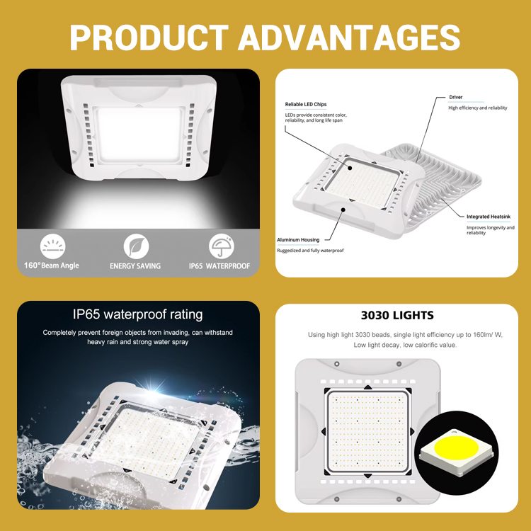 Newest Design High Power Waterproof Industry Parking Garages 100w 150w 200w 240w Led Canopy Light For Gas Station