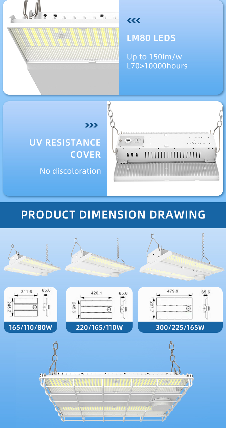 240W IP65 Linear High Bay for Lights for Commercial Warehouse Lighting