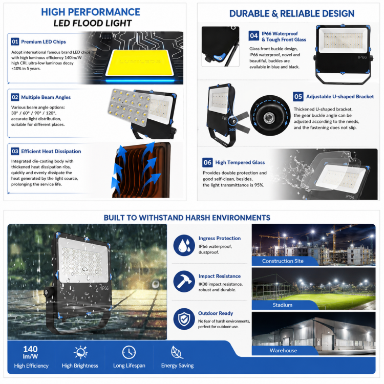 Modern Energy Saving 50-200W SMD LED Stadium Flood Light for Pool Side