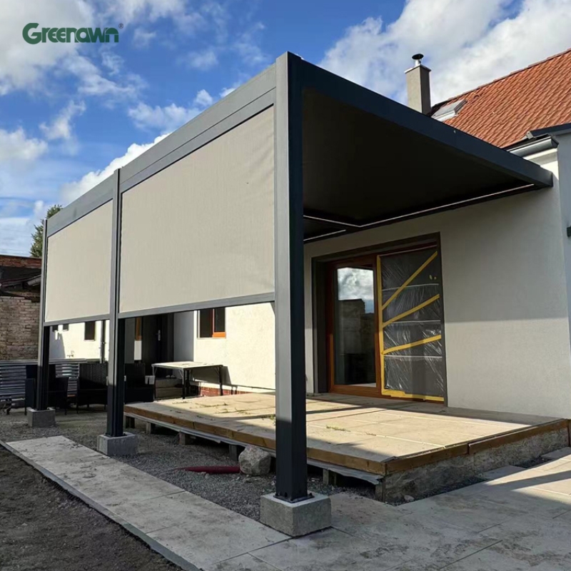 Greenawn Waterproof Louvre Patio Roofs Outdoor Aluminum Pavilion Pergola Roof with Shade Sails