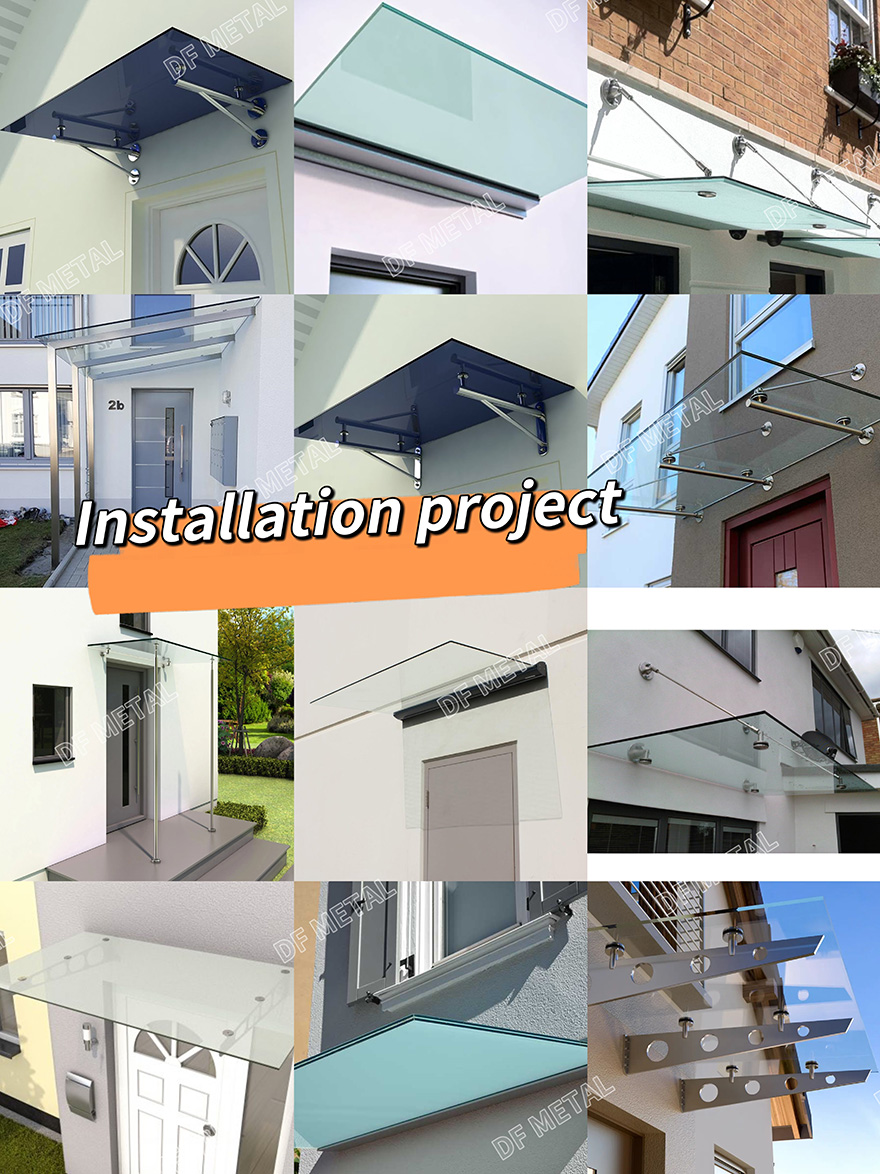 DF Tempered Glass Canopy 1000mm 1200 1500mm Decorative Curved Rain Shelter Outdoor Entrance Awning Window Roof Glass Canopy