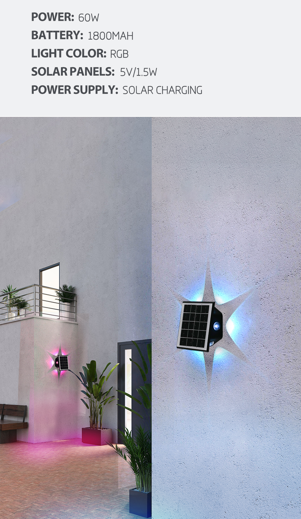 NEW Wall Lamp Solar Powered Outdoor Waterproof PHOTOELECTRIC INDUCTION Garden Lamp Fence Landscape RGB Solar Wall Lights