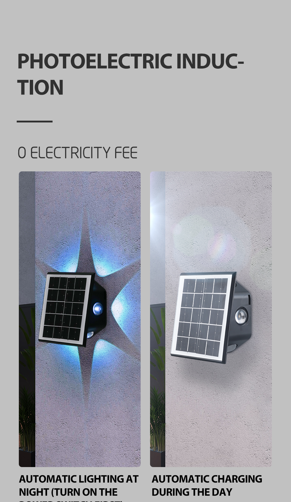 NEW Wall Lamp Solar Powered Outdoor Waterproof PHOTOELECTRIC INDUCTION Garden Lamp Fence Landscape RGB Solar Wall Lights