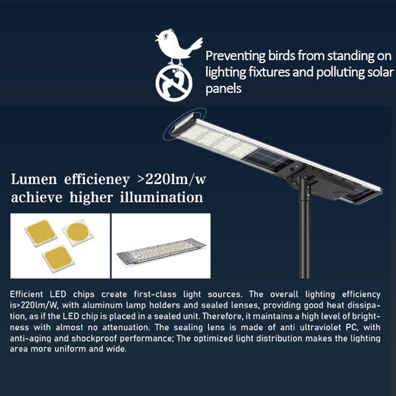 New Solar Street Light 60W-150W IP66 Hybrid System Outdoor Integrated LED LiFePO4 Battery MPPT Controller High Efficiency