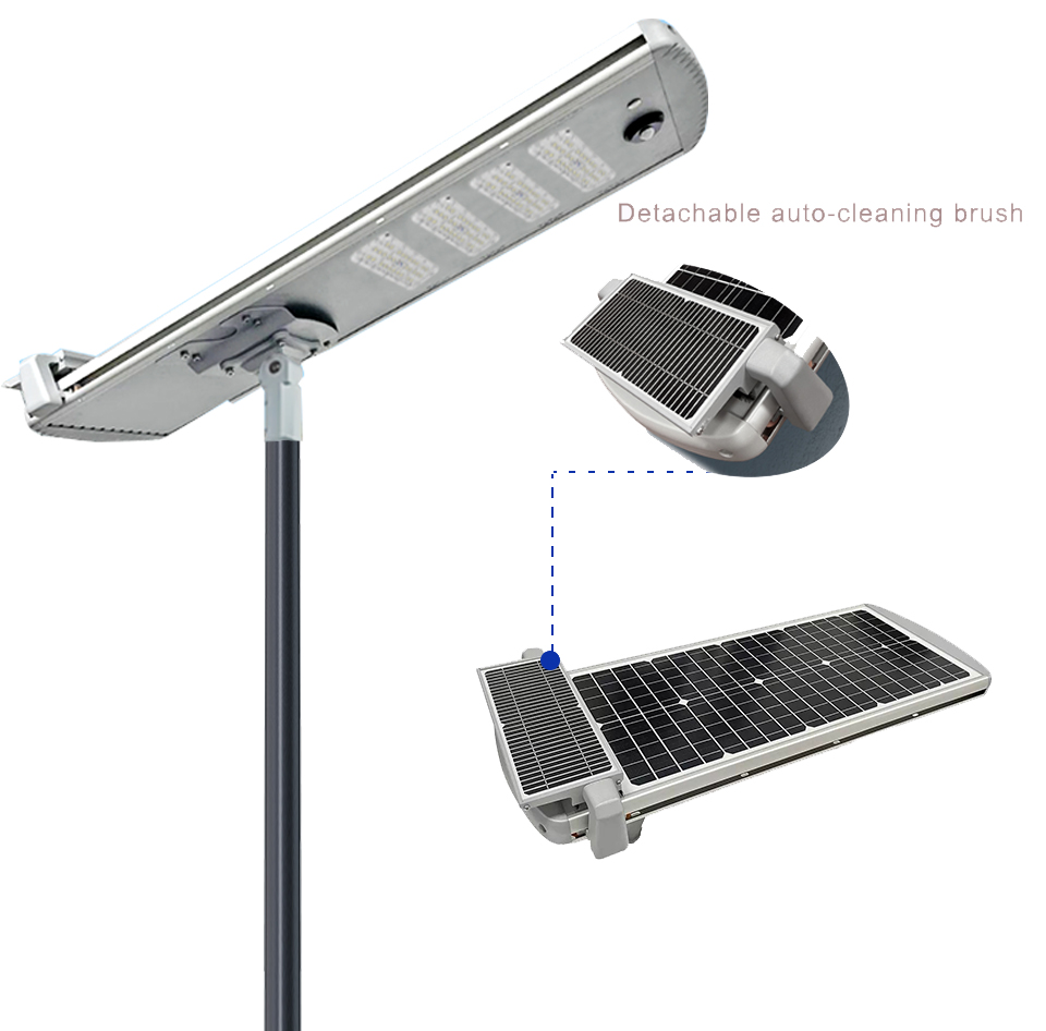 High Quality 30w 50w 60w 90w 100w 150w Automatic Auto Clean Self Cleaning Solar Street Light
