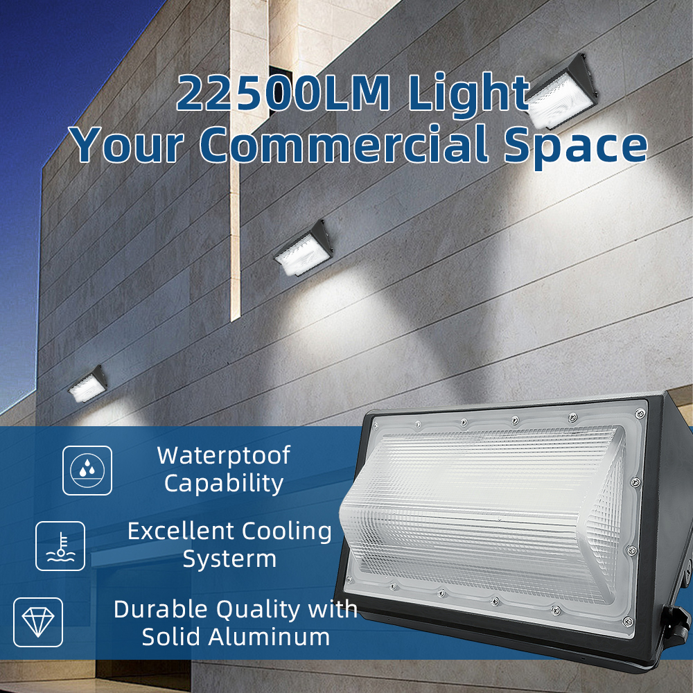 Minglight Outdoor Permanent Wall Pack Light 60W 100W 120W Square Dusk-to-Dawn Sensor LED Aluminum Base Mounted on House Walls