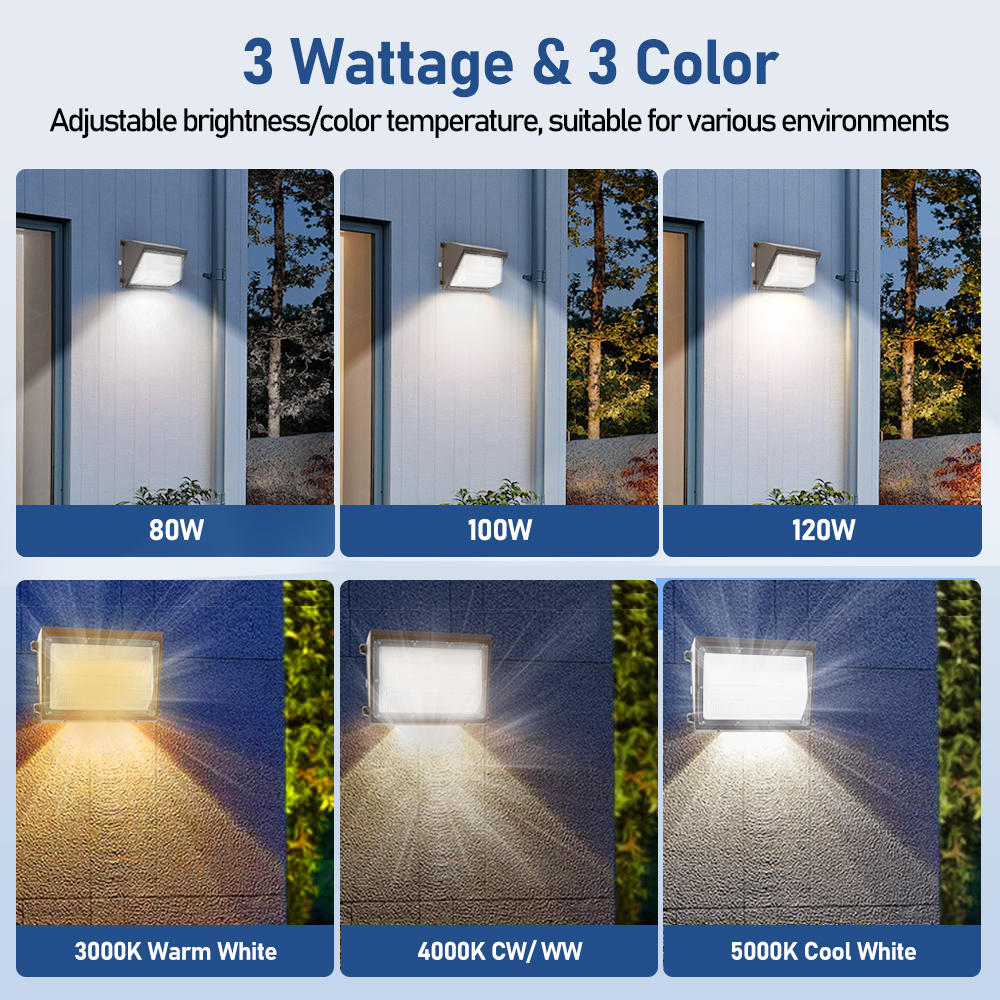 USA Stock IP65 Aluminum 80W LED Wall Pack Light Dusk-to-Dawn Photocell Full Cutoff Square for Outdoor Use House Garage 120-277V