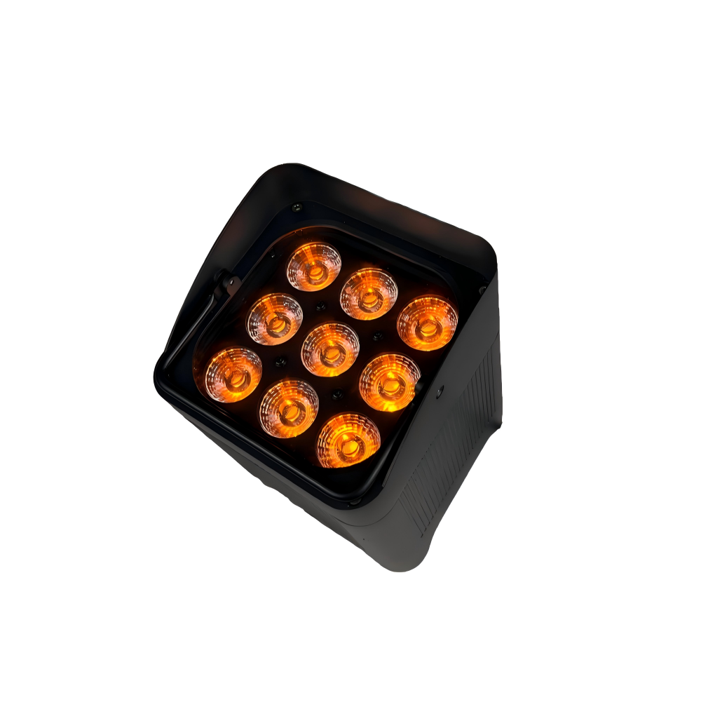 AMG Waterproof 9x18W RGBWA UV 6-in-1 Battery-Powered DMX LED Uplight Aluminum Alloy 15/40 Lens Angle IP65 For Outdoor Events